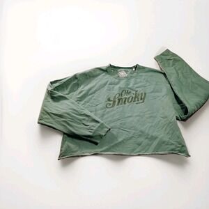 Ole Smoky Sweatshirt Womens 2XL Green Fleece Cropped Raw Graphic Logo Pullover